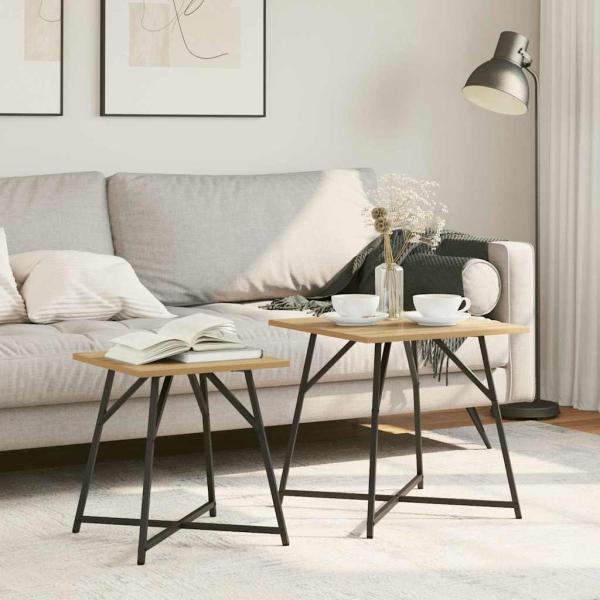 ARDEBO.de - Beistelltisch 2er Set aus Massivholz Eiche mit Holzwerkstoff und Metall