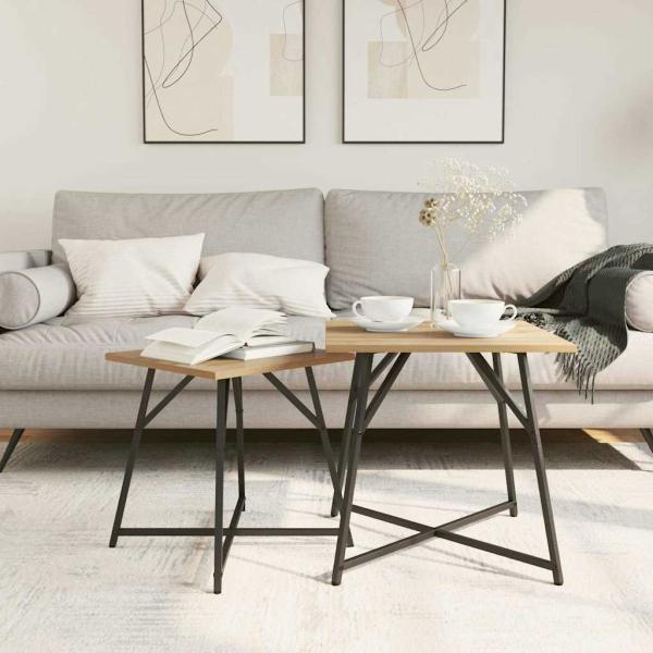 Beistelltisch 2er Set aus Massivholz Eiche mit Holzwerkstoff und Metall