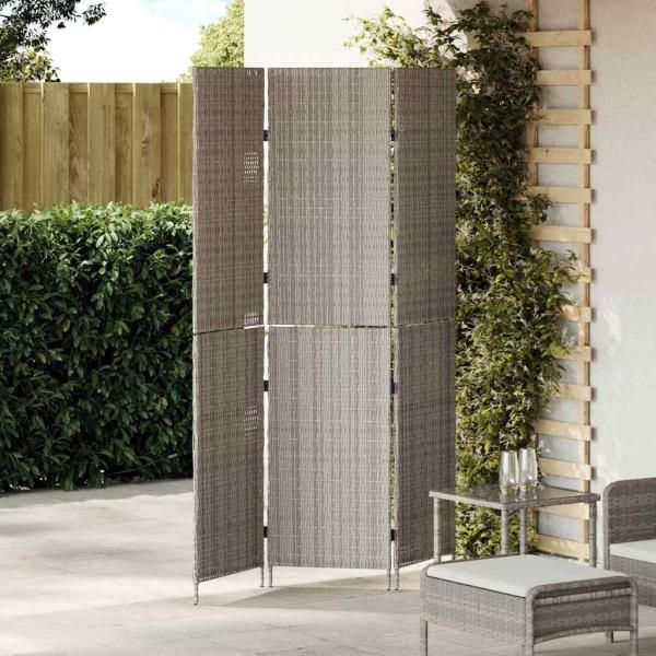 ARDEBO.de - Raumteiler 3 Panels Faltbar Grau 147x180 cm Poly Rattan