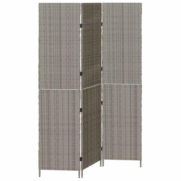 Raumteiler 3 Panels Faltbar Grau 147x180 cm Poly Rattan