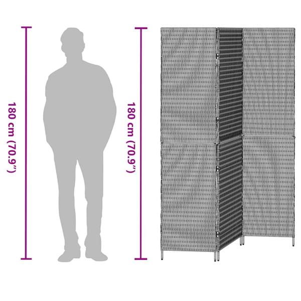 Raumteiler 3 Panels Faltbar Grau 147x180 cm Poly Rattan