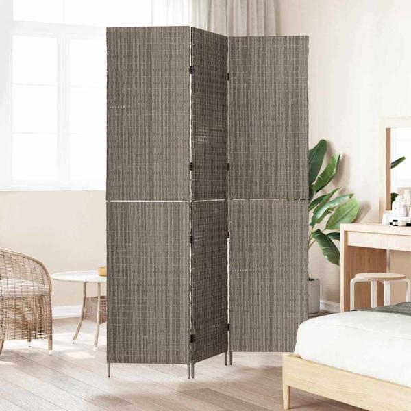 Raumteiler 3 Panels Faltbar Grau 147x180 cm Poly Rattan