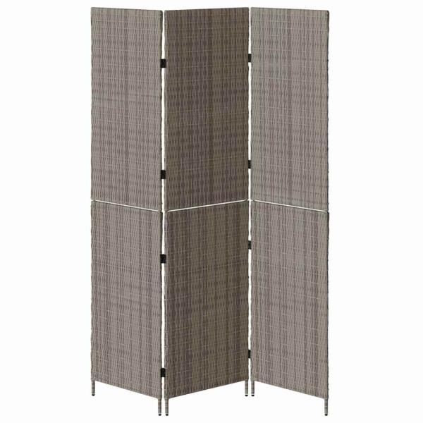 Raumteiler 3 Panels Faltbar Grau 147x180 cm Poly Rattan