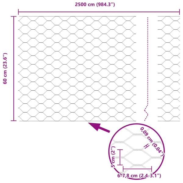Sechseckzaun Grau 0.6x25 m Stahl