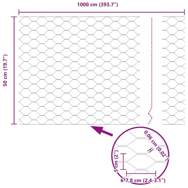 Sechseckzaun 0.5x10 m Feuerverzinkter Stahl