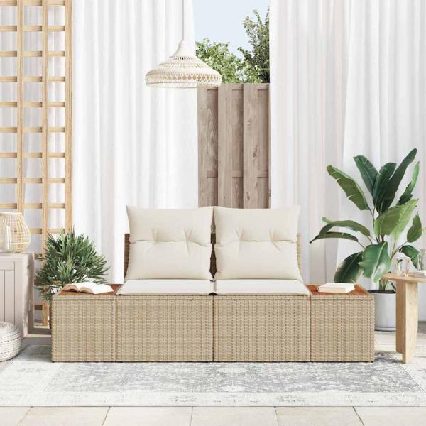 2-Sitzer Garten-Sofa mit Kissen Beige Poly Rattan