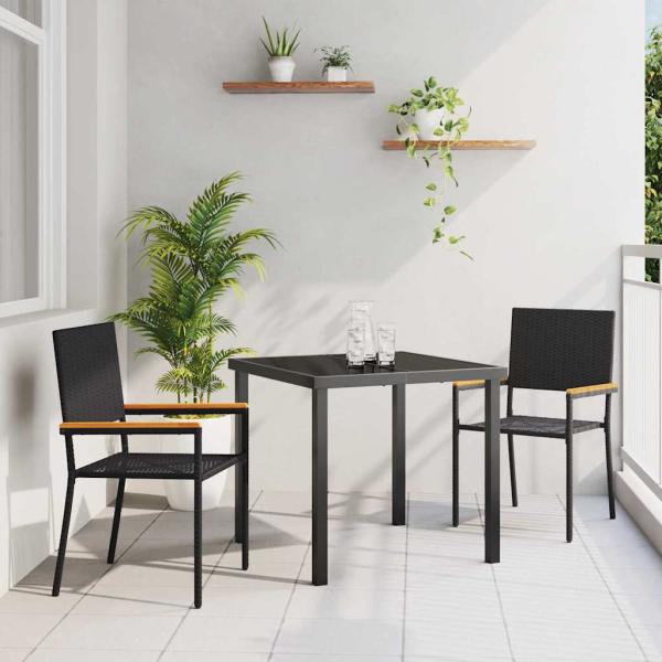 ARDEBO.de - Stapelbare Gartenstühle mit Kissen - 2-Teiliges Set in Schwarz Poly Rattan