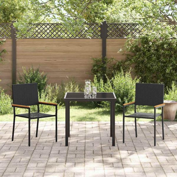 Stapelbare Gartenstühle mit Kissen - 2-Teiliges Set in Schwarz Poly Rattan