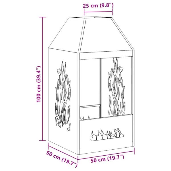 Feuerstelle Schwarz 50x50x100 cm Stahl