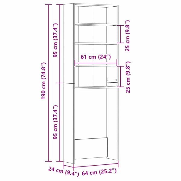 Waschmaschinen-Schrank Schwarz-Eiche 64x24x190 cm MDF