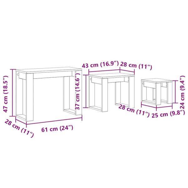 3-teilige Nestingtische in Schwarz Eiche aus Holzwerkstoff