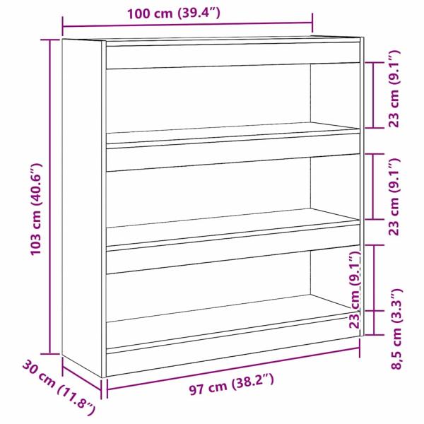 Bücherregal/Raumteiler in handwerklicher Eiche - 100x30x103cm, aus Holzwerkstoff