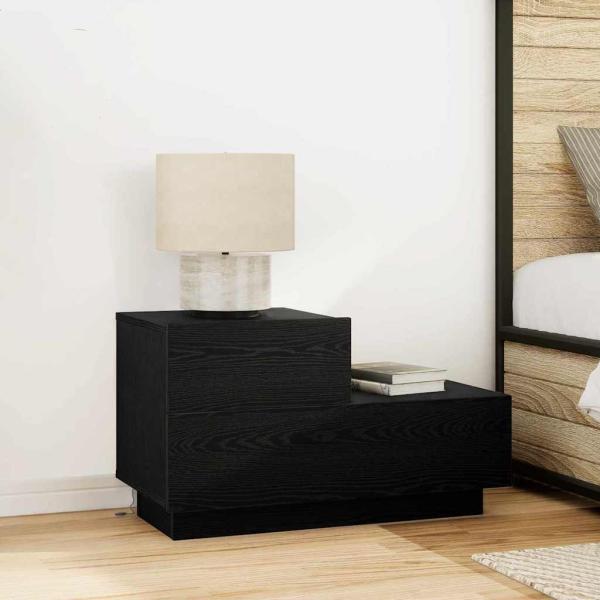 ARDEBO.de - Nachttisch mit LED-Lichtern Schwarz Eiche 70 x 36 x 40,5 cm
