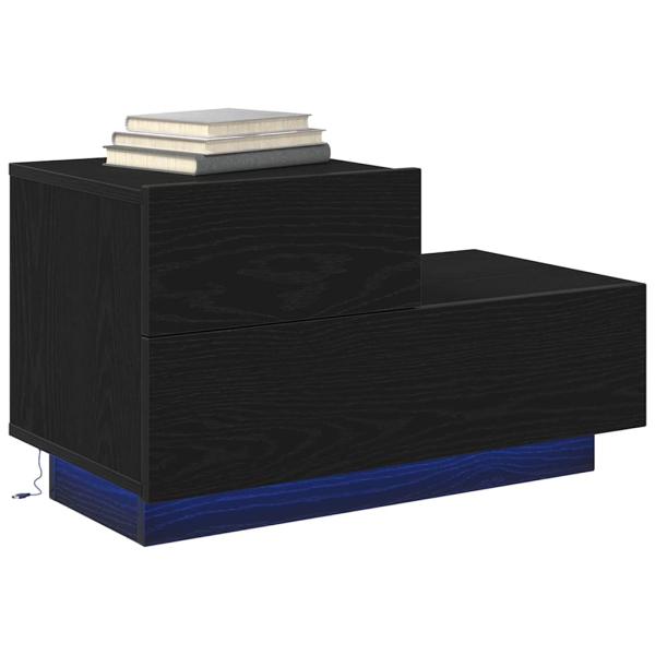 Nachttisch mit LED-Lichtern Schwarz Eiche 70 x 36 x 40,5 cm