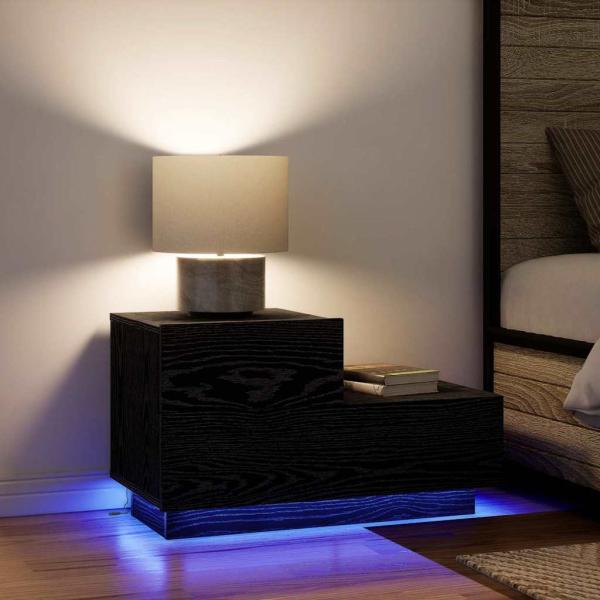 Nachttisch mit LED-Lichtern Schwarz Eiche 70 x 36 x 40,5 cm