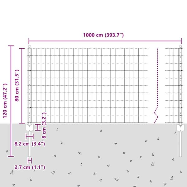 Euro Zaun mit 5 U-Pfosten Grau 0,8x10 m Stahl