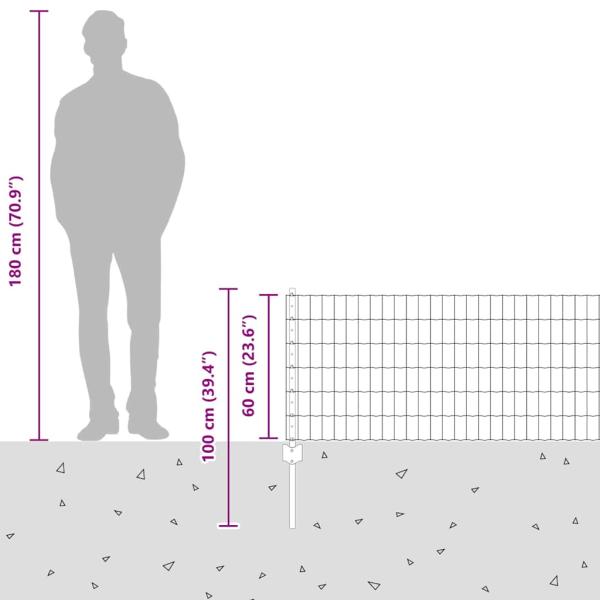 Euro Zaun mit 5 U Pfosten Grau 0.6x10 m Stahl