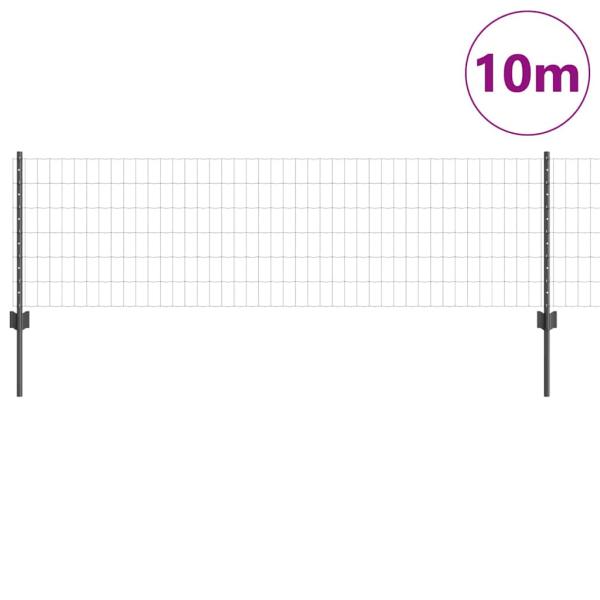 Euro Zaun mit 5 U Pfosten Grau 0.6x10 m Stahl