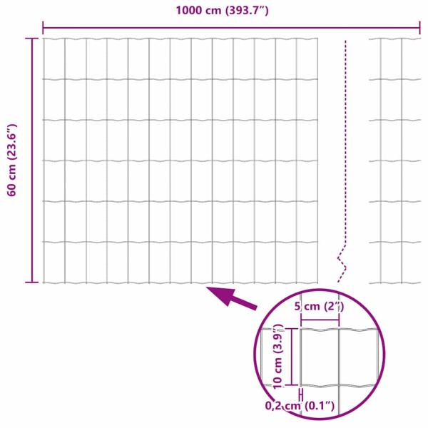 Euro Zaun mit 5 U Pfosten Grau 0.6x10 m Stahl