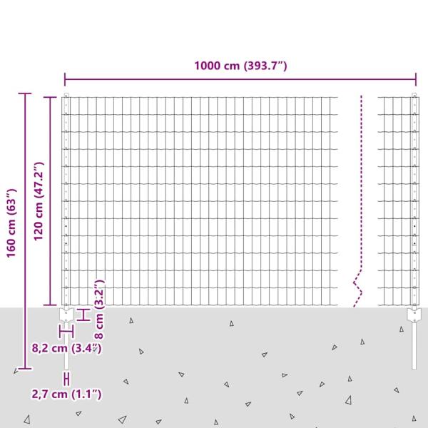 Euro Zaun mit 10 U-Posten Grau 1,2x10 m Stahl