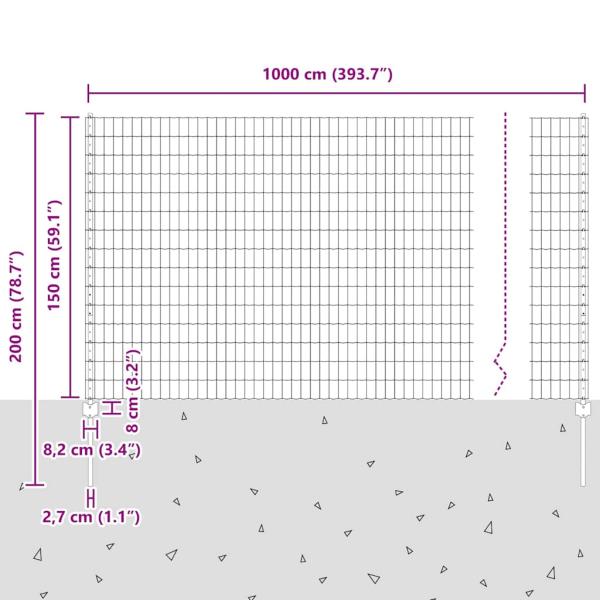 Euro Zaun mit 10 U-Pfosten Grau 1,5x10 m Stahl