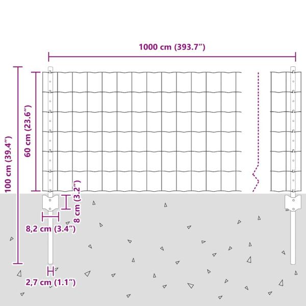 Euro Zaun mit 5 U-Posten Grau 0,6x10 m Stahl