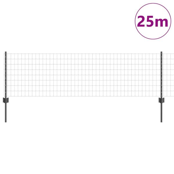 Euro-Zaun mit 11 U-Posten Grau 0,6x25 m Stahl