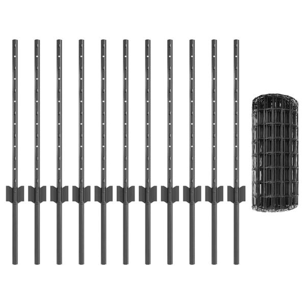 Euro-Zaun mit 11 U-Posten Grau 0,6x25 m Stahl