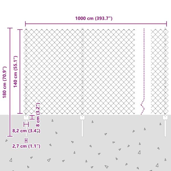 Kettenzaun mit 10 U-Pfosten Grün 1.4x10 m Stahl