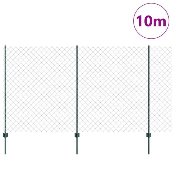 Kettenzaun mit 10 U-Pfosten Grün 1.4x10 m Stahl