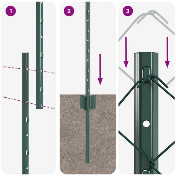 Kettenzaun mit 10 U-Pfosten Grün 1.4x10 m Stahl