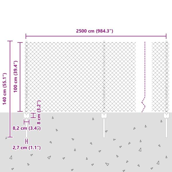 Kettenzaun mit 22 U-Pfosten Grün 1x25 m Stahl