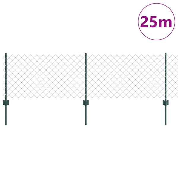 Drahtzaun mit 22 U-Pfosten Grün 0.6x25 m Stahl