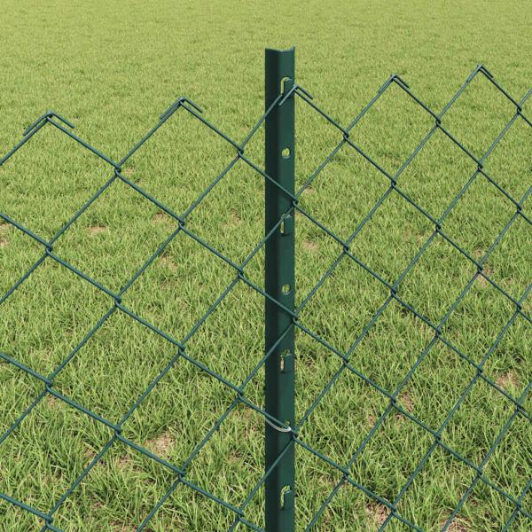 Drahtzaun mit 22 U-Pfosten Grün 0.6x25 m Stahl