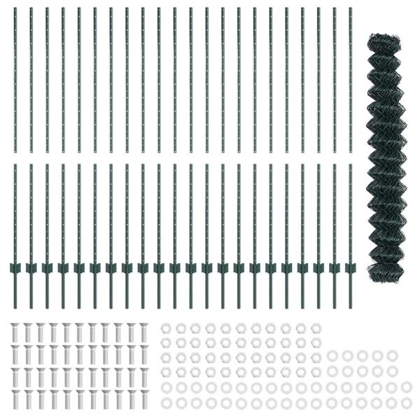 Kettenzaun mit 22 U-Posten Grün 1,6x25 m Stahl