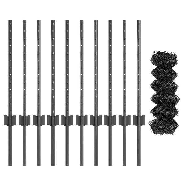 Drahtzaun mit 10 U-Pfosten Grau 0,6x10 m Stahl