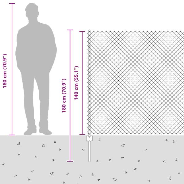 Kettengliedzaun mit 20 U-Pfosten grau 1,4x10 m Stahl