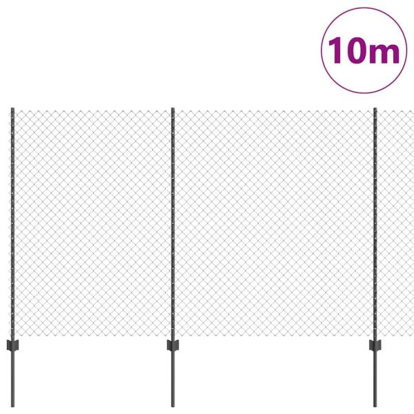 Kettenzaun mit 20 U-Pfosten Grau 1,5x10 m Stahl