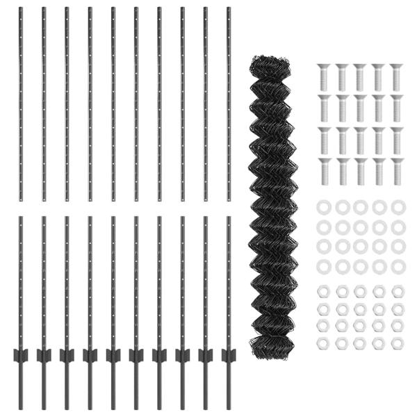 Drahtzaun mit 20 U-Posts grau 1,6x10 m Stahl