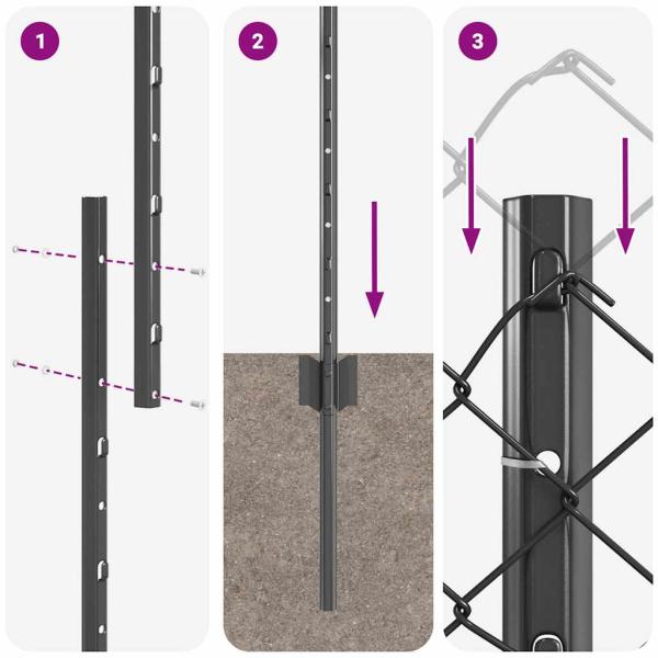 Drahtzaun mit 20 U-Posts grau 1,6x10 m Stahl