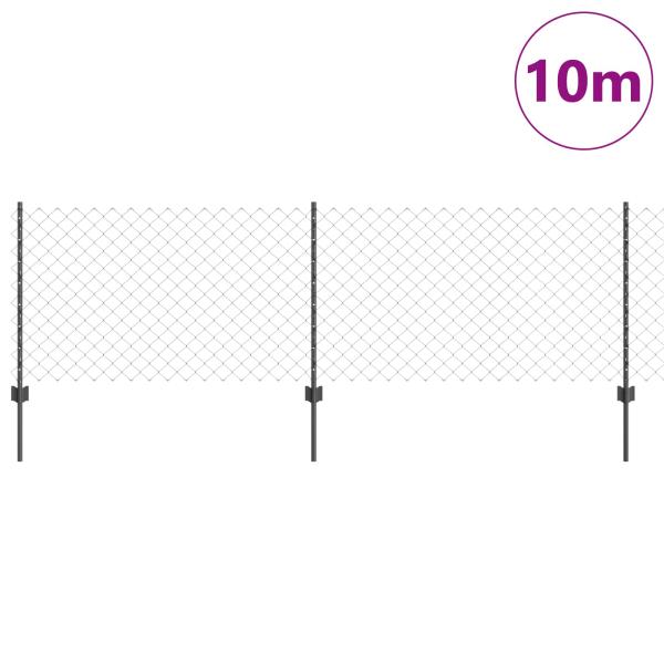 Kettengitterzaun mit 10 U-Pfosten Grau 0.8x10 m Stahl