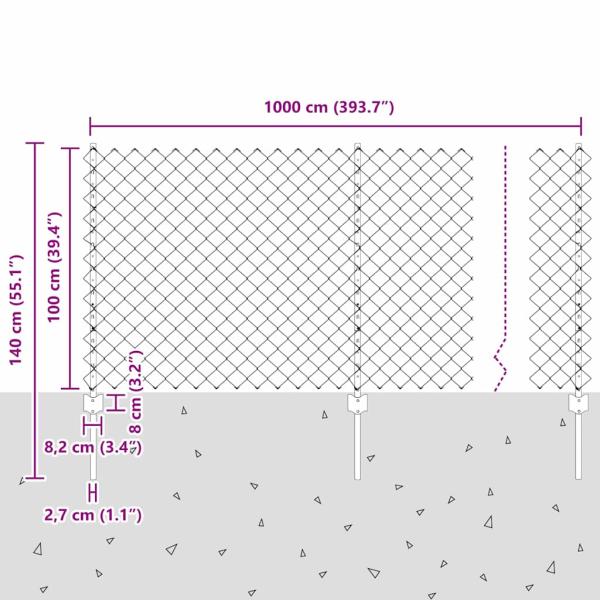 Kettenzaun mit 20 U-Posten Grau 1x10 m Stahl