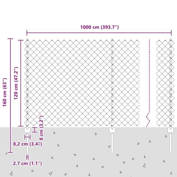 Drahtzaun mit 20 U-Pfosten Grau 1,2x10 m Stahl