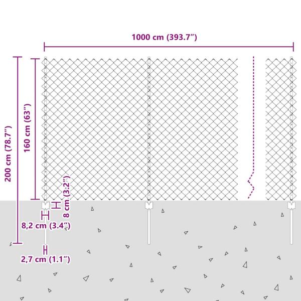 Kettengliedzaun mit 20 U-Posten Grau 1,6x10 m Stahl