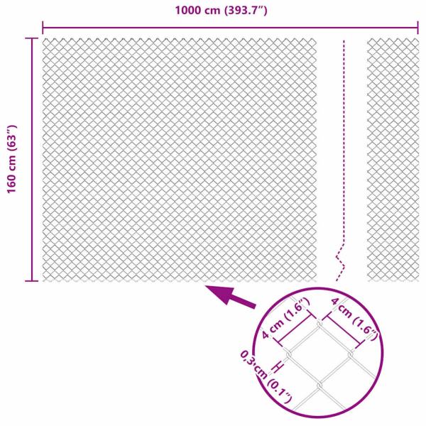 Kettengliedzaun mit 20 U-Posten Grau 1,6x10 m Stahl