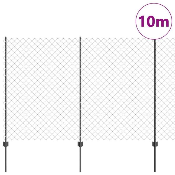 Kettengliedzaun mit 20 U-Posten Grau 1,6x10 m Stahl
