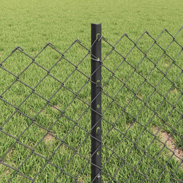 Kettenzaun mit 22 U-Posten Grau 0,4x25 m Stahl