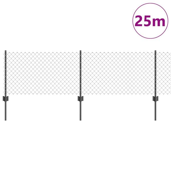 Maschendrahtzaun mit 22 U-Posten Grau 0,6x25 m Stahl