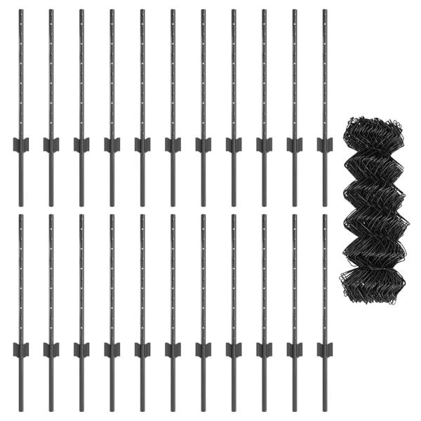 Maschendrahtzaun mit 22 U-Posten Grau 0,6x25 m Stahl