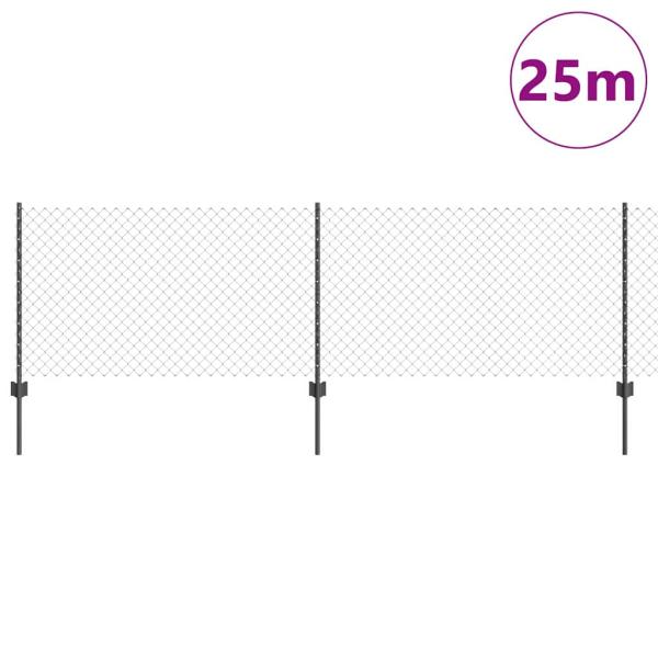 Kettengliedzaun mit 22 U Pfosten Grau 0.8x25 m Stahl